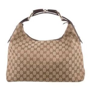 Gucci GG Canvas Horsebit Chain Hobo Bag